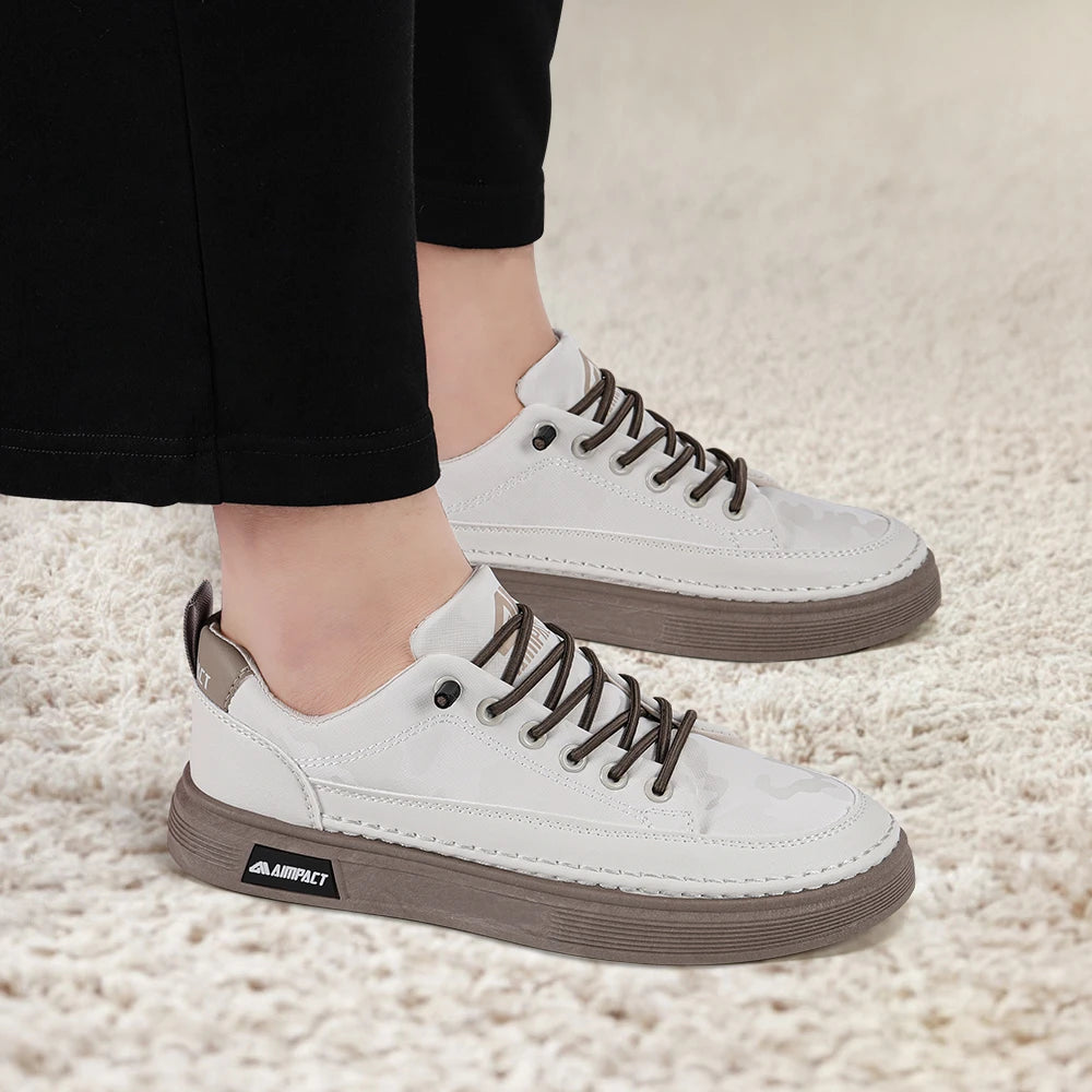 Beige Men's Punk Skate Shoes with Leather and Canvas Breathable Thick Platform for Streetwear and Casual Wear