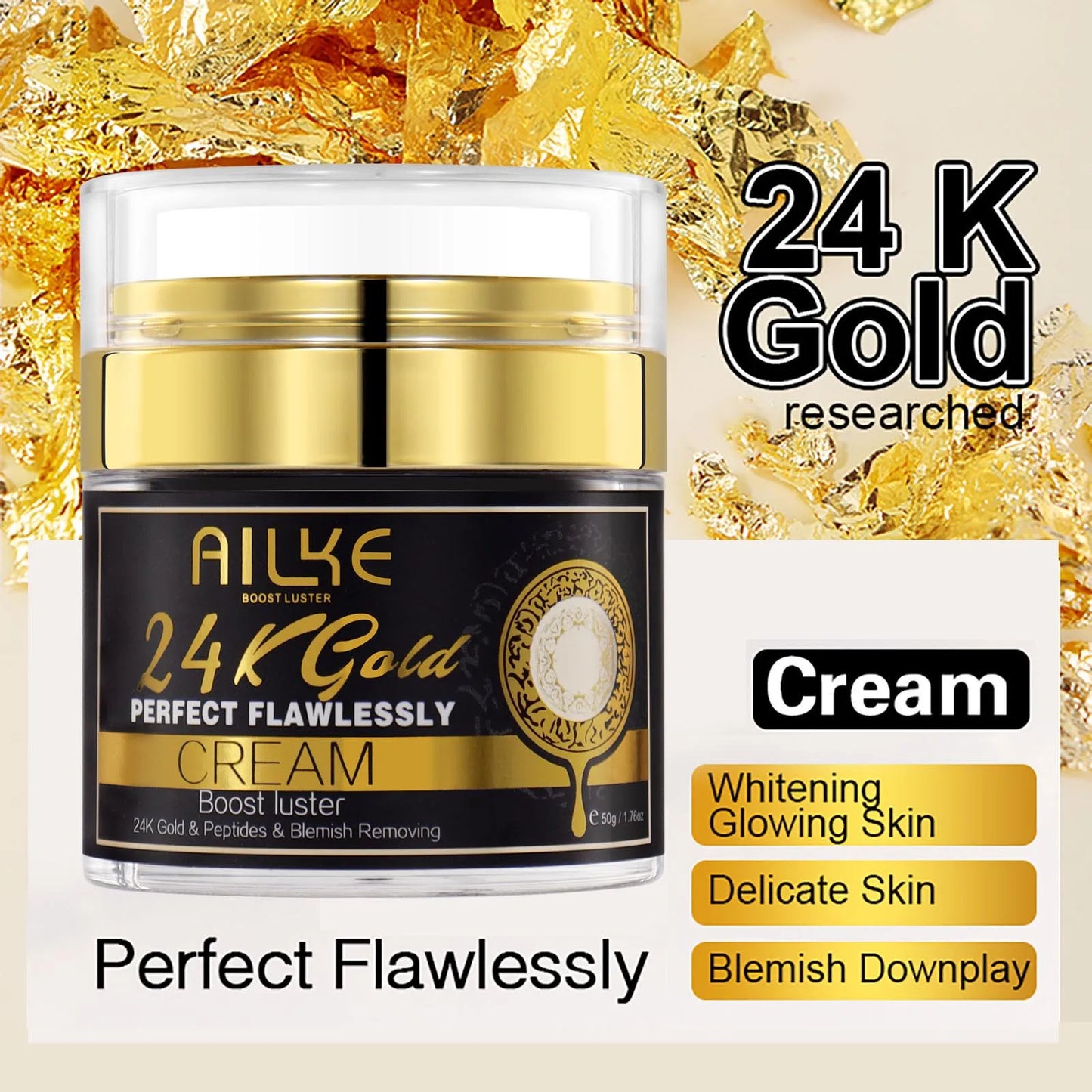 AILKE 24K Gold Perfect Flawlessly Whitening Set, Reduce Dark, Black Spots, Clean Skin, Moisturizing, Exfoliate, For Women, Men