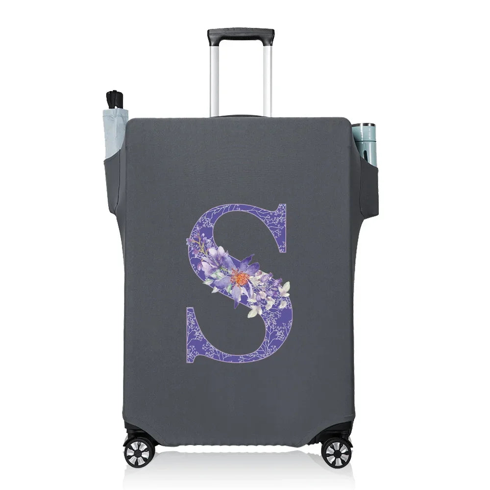 Protect Luggage Cover Travel Accessories Pocket Suitcase High Elasticity Item Storage Bag Flower Letter Scratch-Resistant Grey