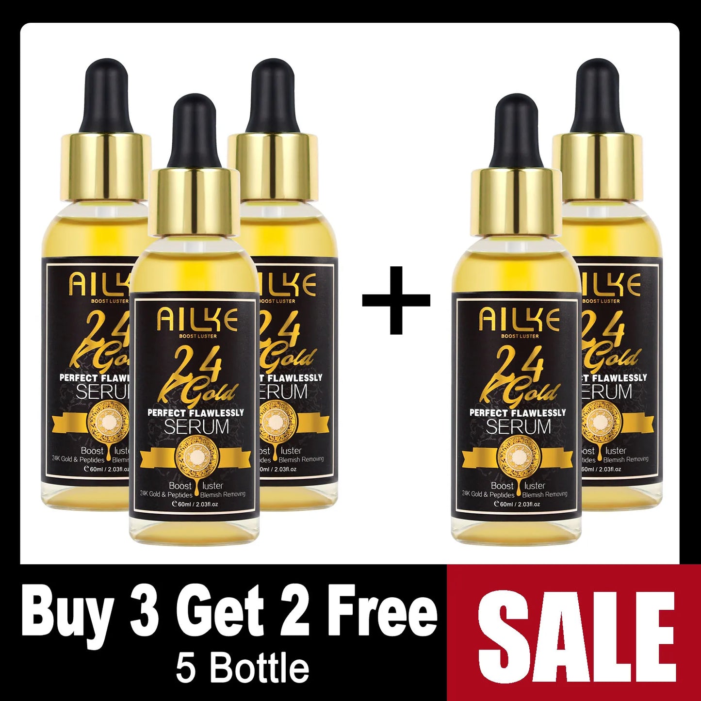 AILKE 24K Gold Perfect Flawlessly Whitening Set, Reduce Dark, Black Spots, Clean Skin, Moisturizing, Exfoliate, For Women, Men
