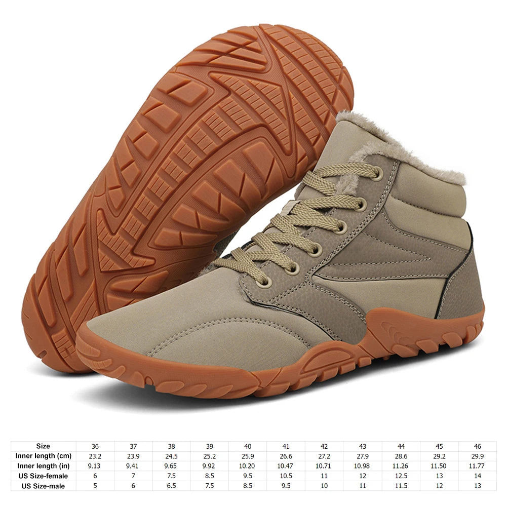 Winter Snow Boots Minimalist Running Sneakers Non Slip Casual Barefoot Shoes Waterproof High Top for Travel Climbing Hiking