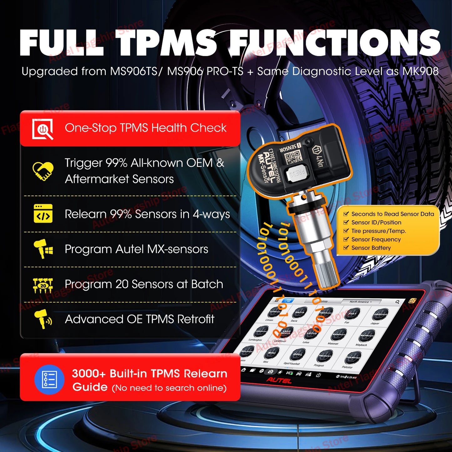 Autel MaxiPRO MP900-TS Auto TPMS Diagnostic Tools Car OBD2 Scanner Programming ECU Coding Active Test CAN FD/DoIP PK MP808BT