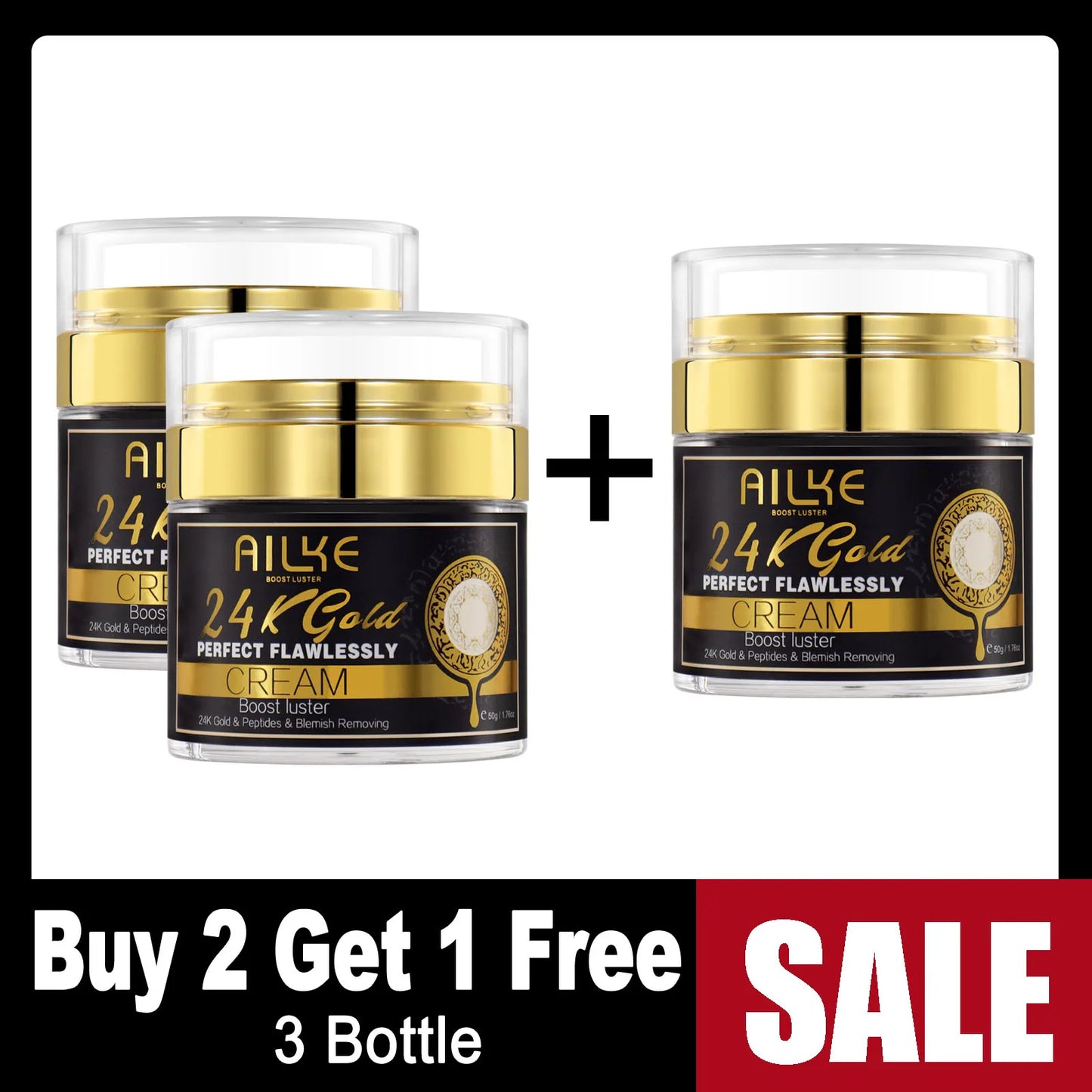 AILKE 24K Gold Perfect Flawlessly Whitening Set, Reduce Dark, Black Spots, Clean Skin, Moisturizing, Exfoliate, For Women, Men
