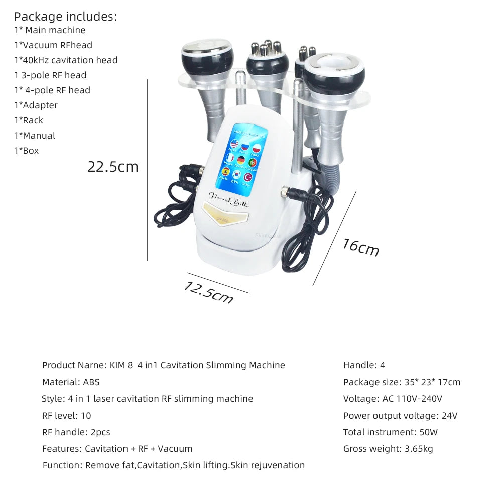 4IN1 Cavitation Body Slimming 40K Machine Beauty Massager Skin Tighten Face Lifting Vacuum Suction(Overseas Warehouse Shipment)