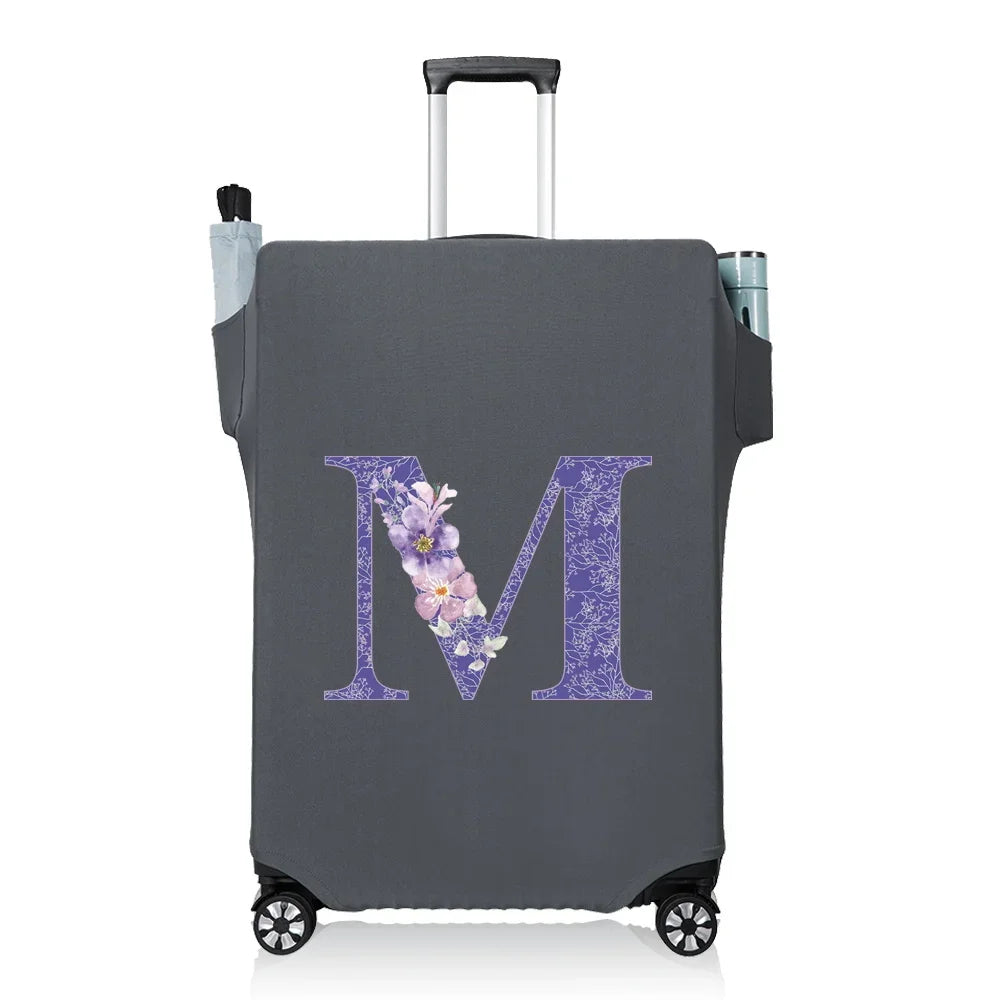Protect Luggage Cover Travel Accessories Pocket Suitcase High Elasticity Item Storage Bag Flower Letter Scratch-Resistant Grey