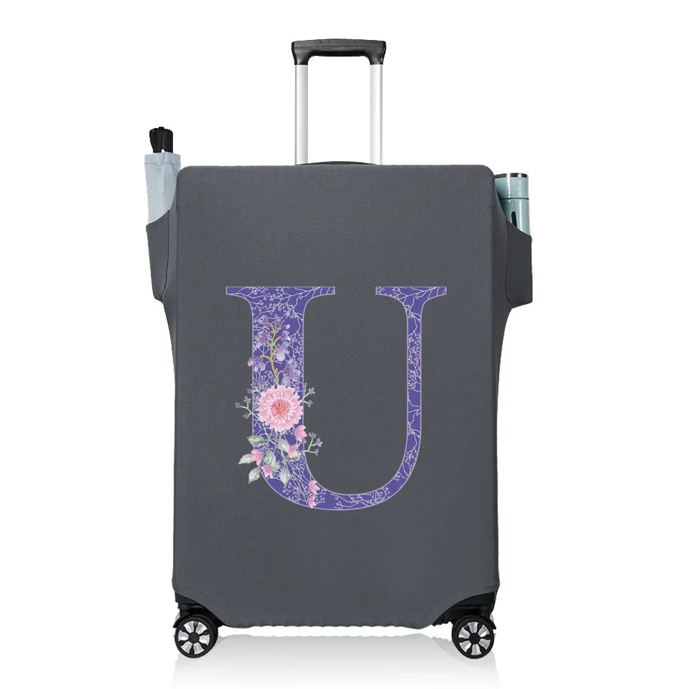 Protect Luggage Cover Travel Accessories Pocket Suitcase High Elasticity Item Storage Bag Flower Letter Scratch-Resistant Grey