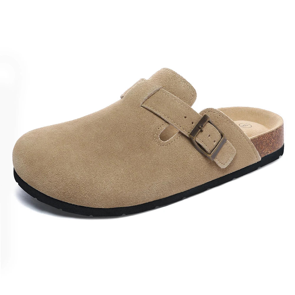 Women's Suede Clogs Shoes Adjustable Buckle Slip On Casual Fashion Footbed Home Clogs Flat Slippers New 2024