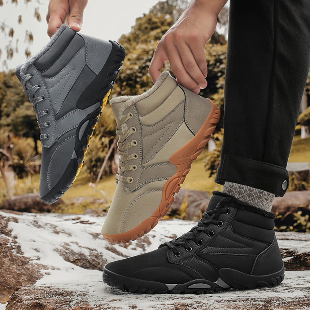 Winter Snow Boots Minimalist Running Sneakers Non Slip Casual Barefoot Shoes Waterproof High Top for Travel Climbing Hiking