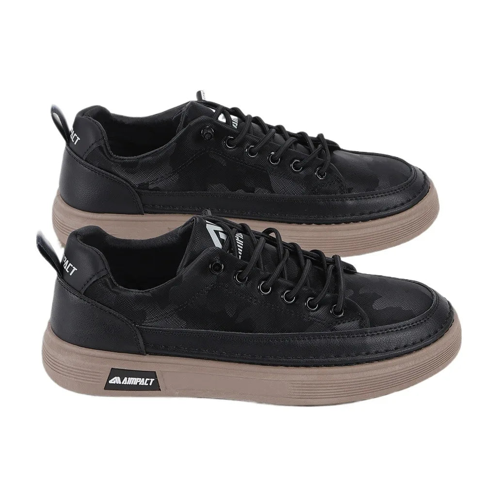 Beige Men's Punk Skate Shoes with Leather and Canvas Breathable Thick Platform for Streetwear and Casual Wear