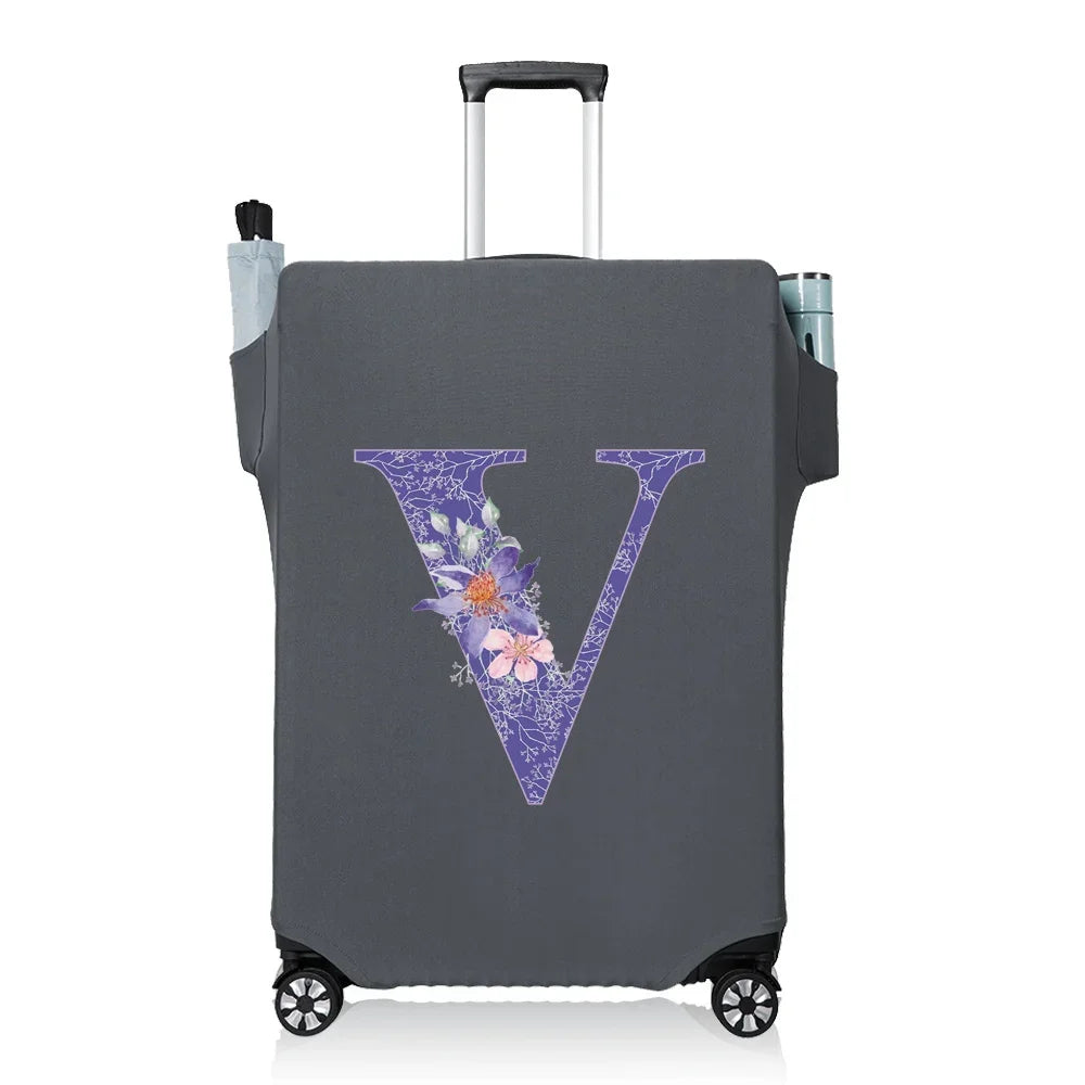 Protect Luggage Cover Travel Accessories Pocket Suitcase High Elasticity Item Storage Bag Flower Letter Scratch-Resistant Grey