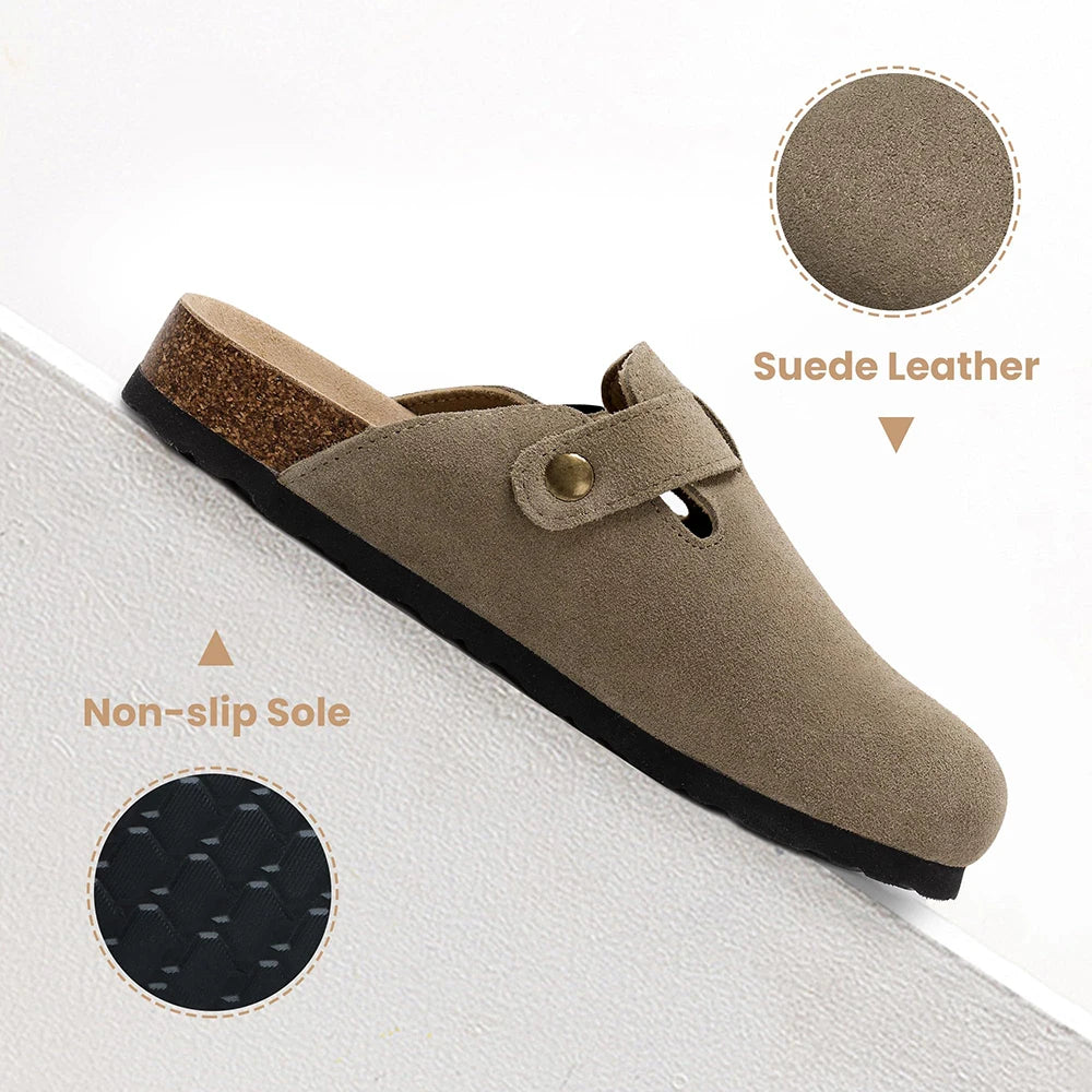 Women's Suede Clogs Shoes Adjustable Buckle Slip On Casual Fashion Footbed Home Clogs Flat Slippers New 2024