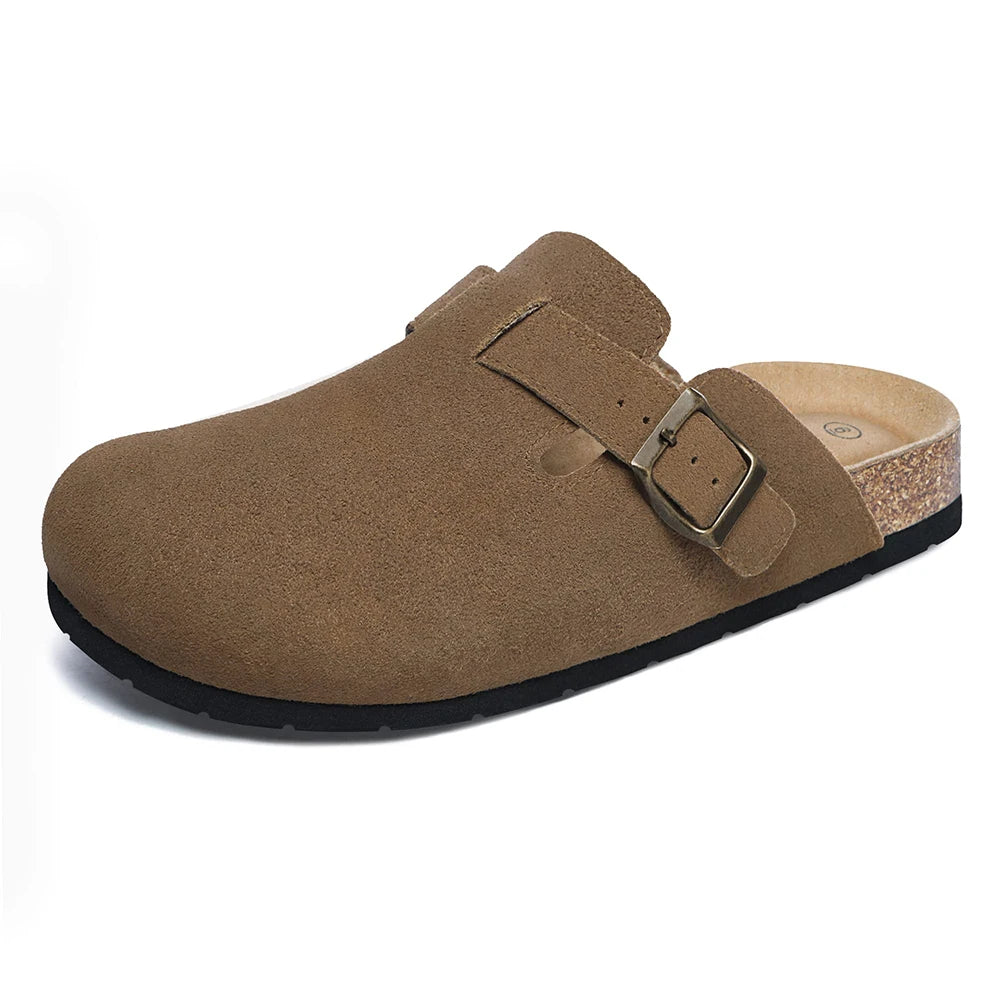 Women's Suede Clogs Shoes Adjustable Buckle Slip On Casual Fashion Footbed Home Clogs Flat Slippers New 2024