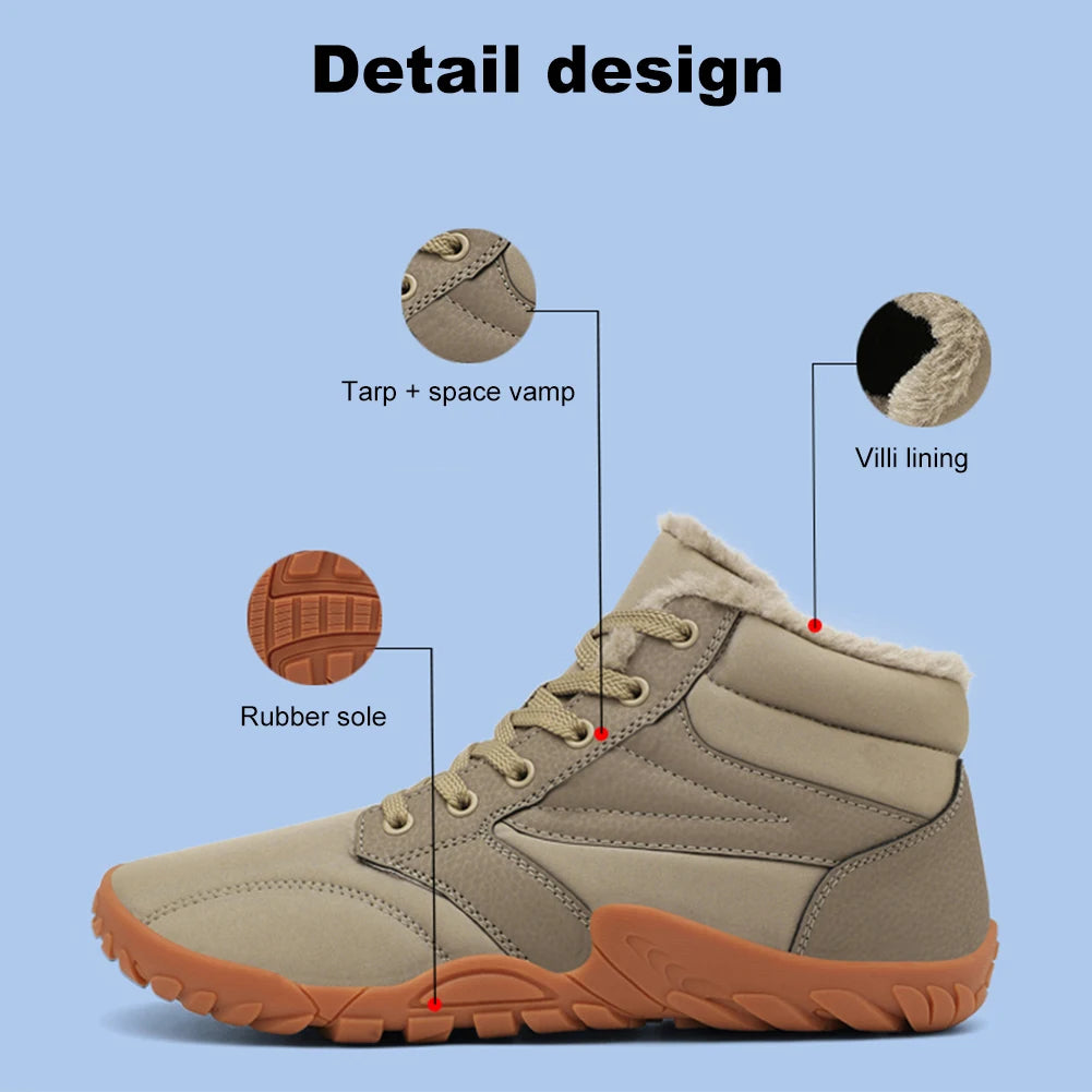 Winter Snow Boots Minimalist Running Sneakers Non Slip Casual Barefoot Shoes Waterproof High Top for Travel Climbing Hiking