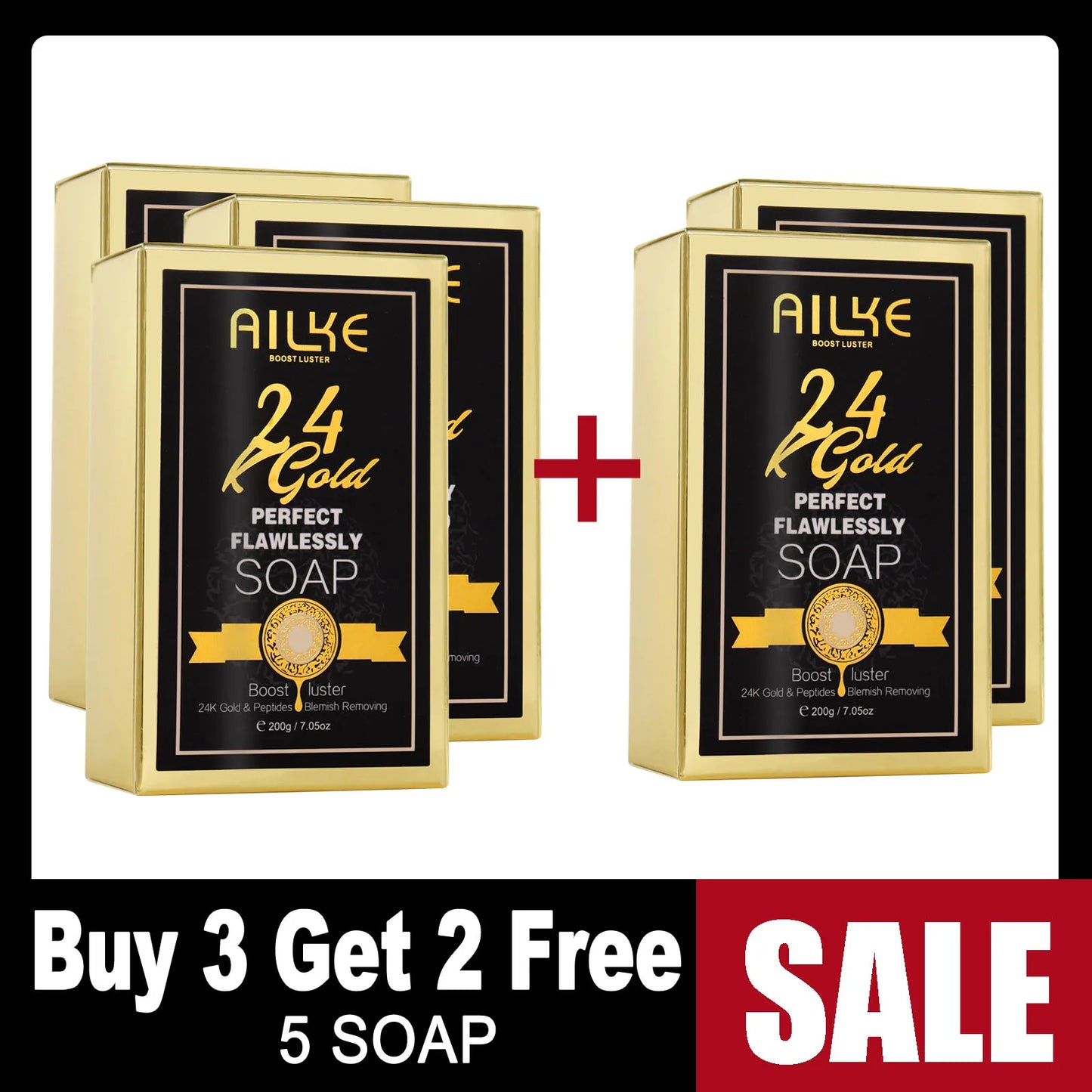 AILKE 24K Gold Perfect Flawlessly Whitening Set, Reduce Dark, Black Spots, Clean Skin, Moisturizing, Exfoliate, For Women, Men