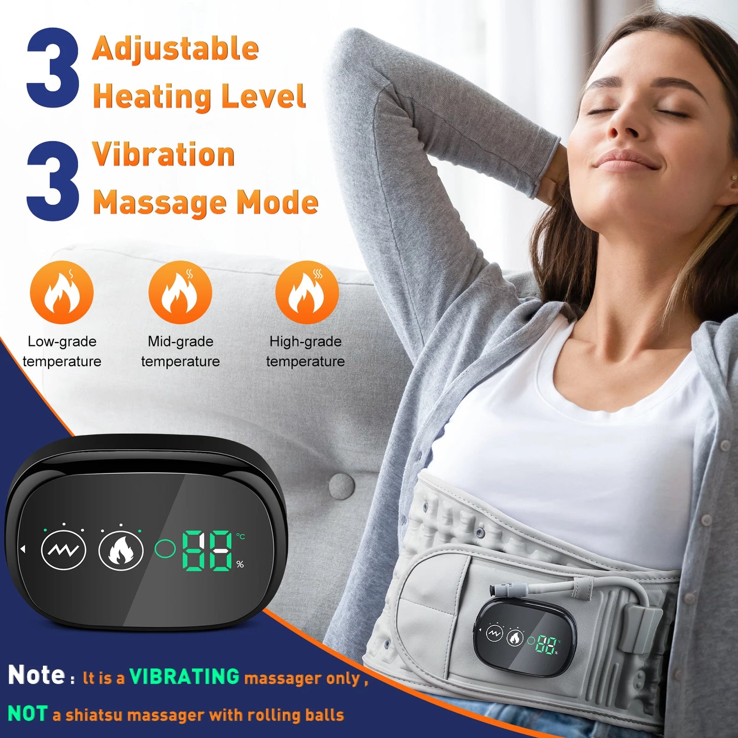 Heating Waist Vibration Massager LED Inflatable Airbag Belt with Air Pump Heated Back Protector Waist Muscle Relaxer Warmer