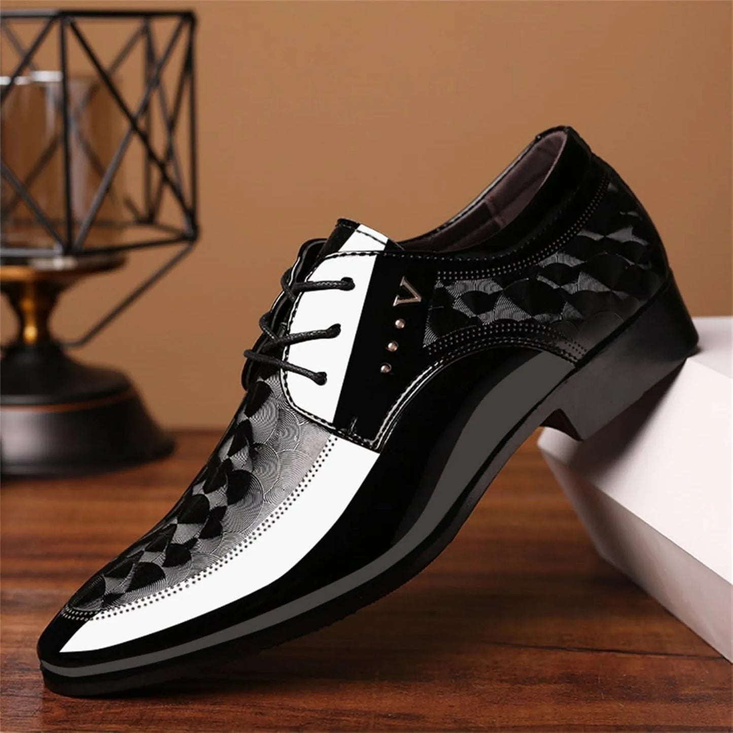 Men's Oxford Shoes Moire Pattern Formal Business Dress Shoes Lace Up Italy Modern Suit Tuxedo Shoes