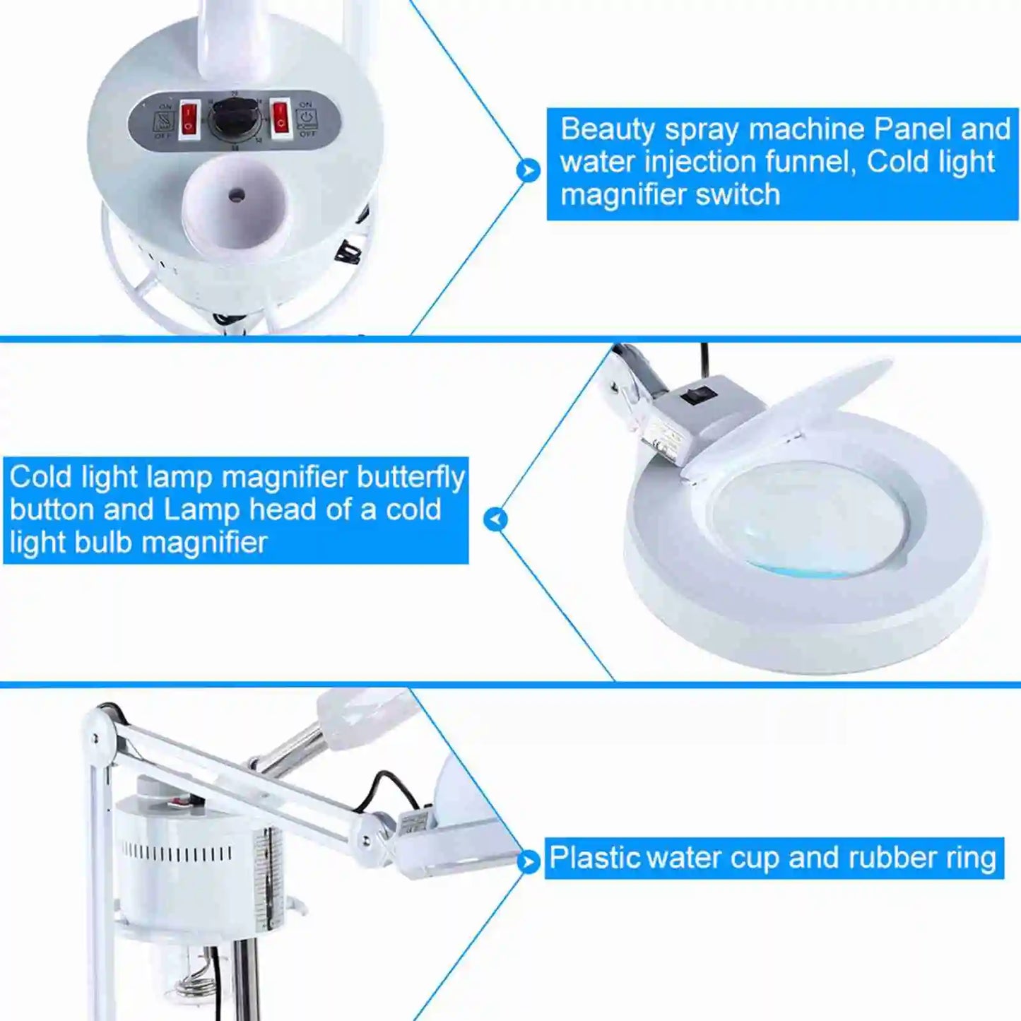 3 in 1 UV Facial Steamer Cold Light LED 5X Magnifier Floor Lamp Facial Steamer Machine Spa Salon