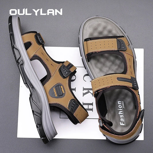 2024 New Cowhide Men's Sandals Summer Outdoor Non Slip Hiking Trekking Shoes Casual Beach Slippers